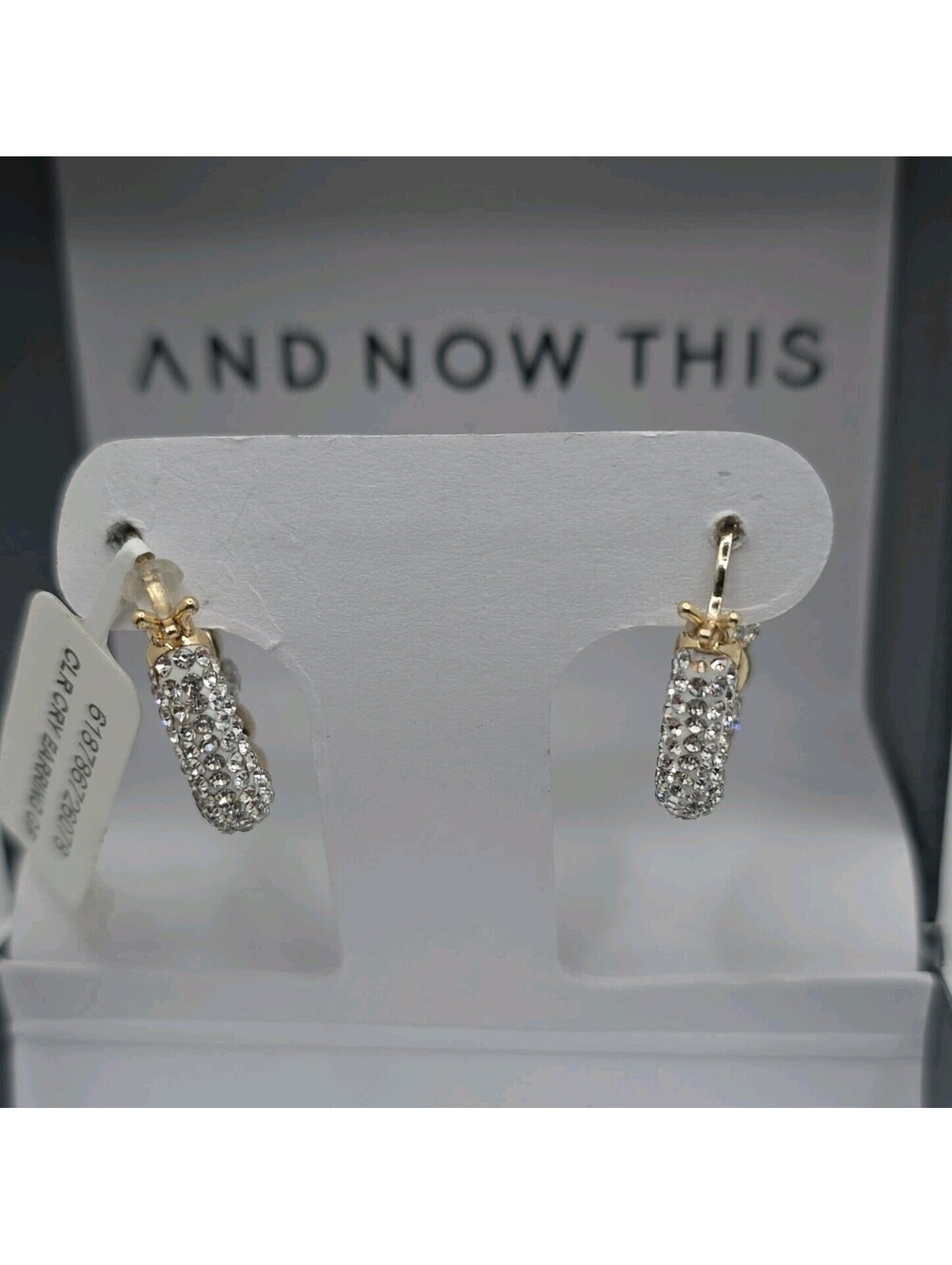 AND NOW THIS 18K Gold Over Brass Crystal Hoop Earrings Hinged Closure Lobe
